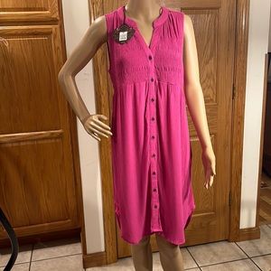 Berry Pink Sleeveless, V neck, full button down, hi-low dress -  Knox Ro…